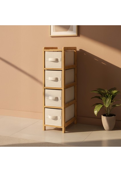 Bambu Slim 4 Çekmeceli Dolap Organizer Çok Amaçlı Düzenleyici Şifonyer DB-0048 indirimleri