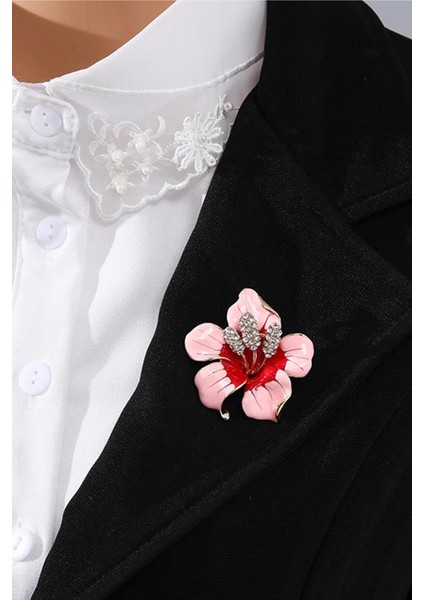 Pembe Mineli ve Taşlı Aomori Çiçek Broş