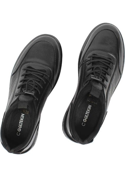 Erkek Siyah Bağcıklı Kalın Tabanlı Deri Sneaker