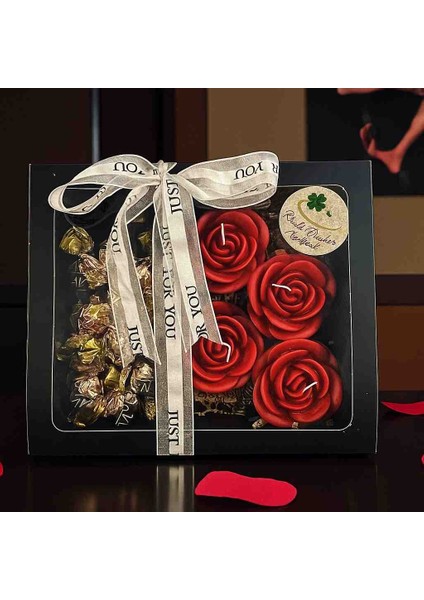 Kırmızı Gül Mum & Çikolata Hediye Kutusu. Özel Günler Doğum Günü, Sevgililer Günü, Yılbaşı Hediyelik