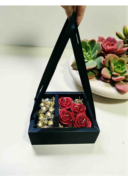 Kırmızı Gül Mum & Çikolata Hediye Kutusu. Özel Günler Doğum Günü, Sevgililer Günü, Yılbaşı Hediyelik modelleri