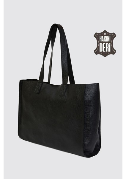 City Tote Hakiki Deri Omuz Çantası Siyah SMR9182 fırsatları