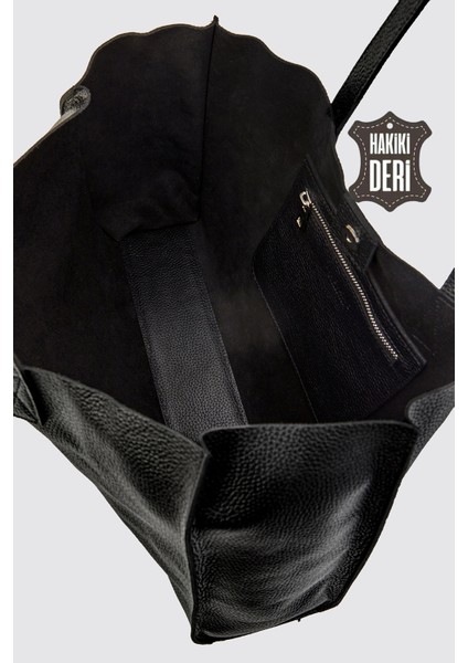 City Tote Hakiki Deri Omuz Çantası Siyah SMR9182 indirimleri