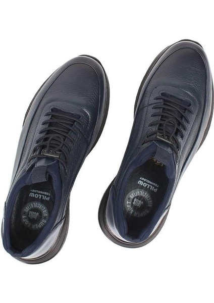 Erkek Lacivert Bağcıklı Kalın Tabanlı Deri Ayakkabı