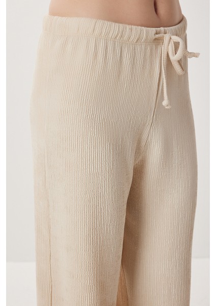Geniş Paça Krinkıl Örme Pantolon LCI0057 Krem fırsatları