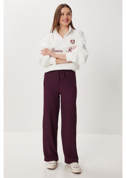 Geniş Paça Krinkıl Örme Pantolon LCI0057 Mürdüm