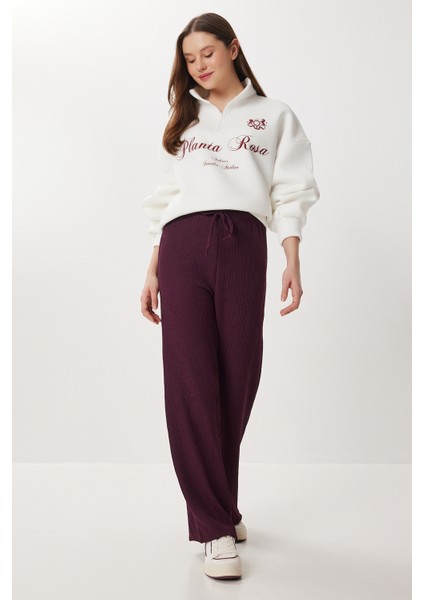 Geniş Paça Krinkıl Örme Pantolon LCI0057 Mürdüm modelleri