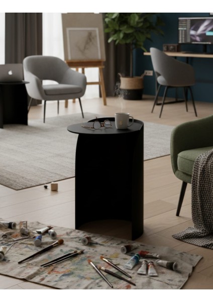 Pastel Minimalist Metal Yan Sehpa | Modern Dekoratif Salon & Ofis Dekorasyonu