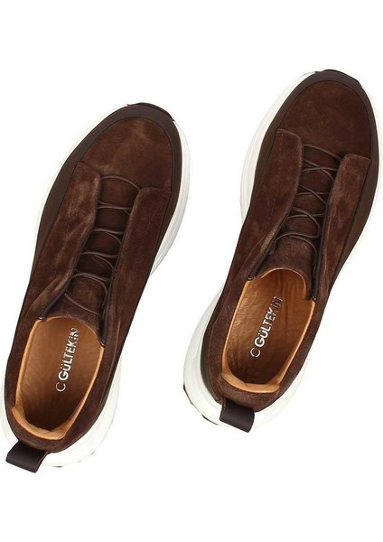 Erkek Kahverengi Kalın Tabanlı Süet Deri Sneaker