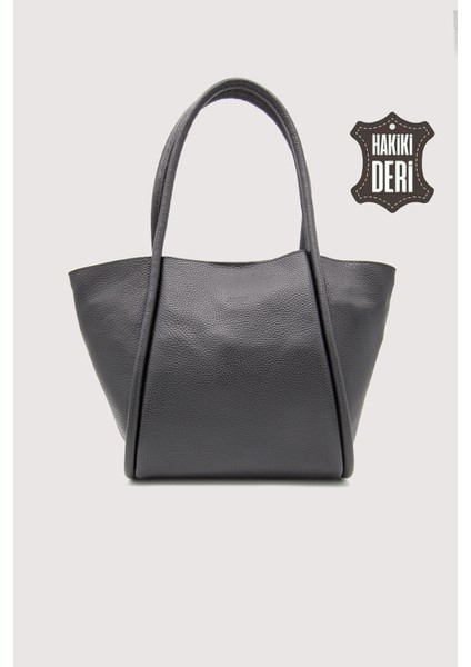 Hakiki Deri Kadın Organizerlı Omuz Çantası Siyah SMR9205