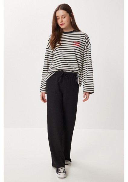 Geniş Paça Krinkıl Örme Pantolon LCI0057 Siyah fiyatları