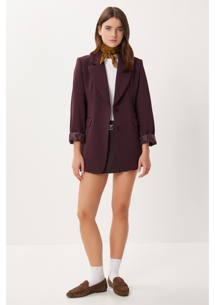 Vatkalı Düğmeli Blazer Dokuma Ceket LXA0012 Mürdüm