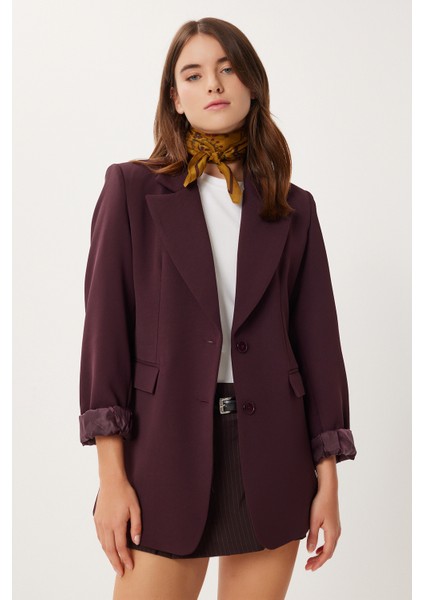 Vatkalı Düğmeli Blazer Dokuma Ceket LXA0012 Mürdüm fiyatları