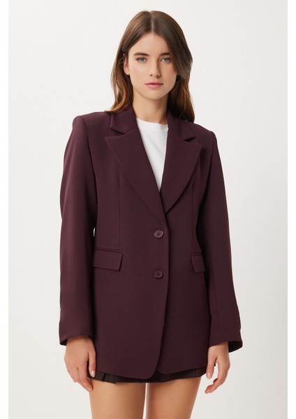 Vatkalı Düğmeli Blazer Dokuma Ceket LXA0012 Mürdüm modelleri