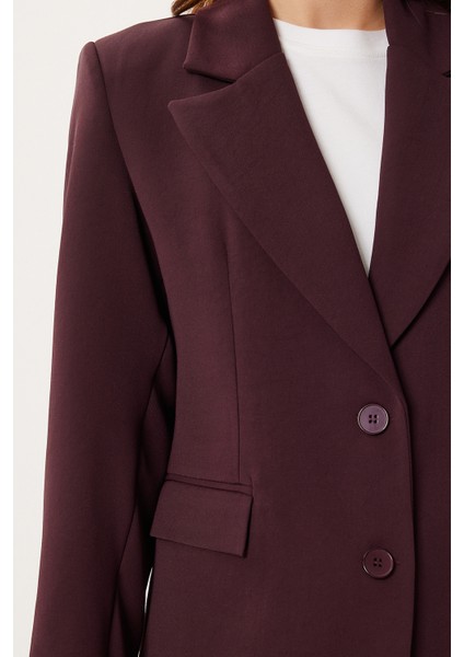 Vatkalı Düğmeli Blazer Dokuma Ceket LXA0012 Mürdüm fırsatları