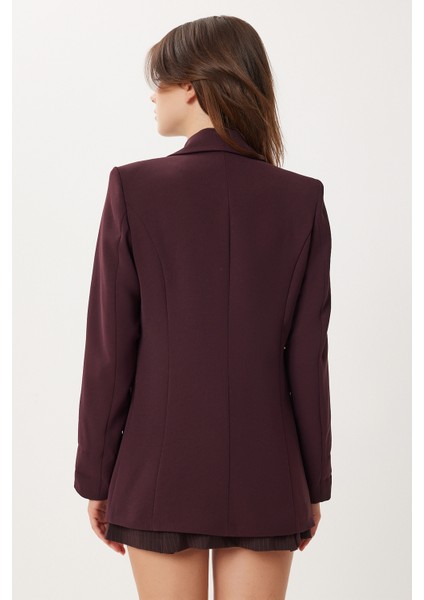 Vatkalı Düğmeli Blazer Dokuma Ceket LXA0012 Mürdüm indirimleri