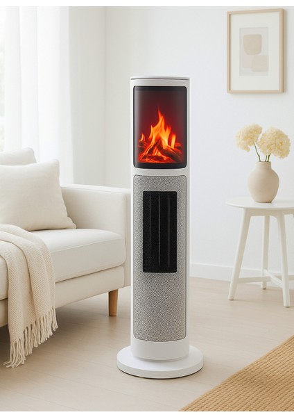 German 2075 L White Oben Seri OLED Şömineli Ekran Dijital Kule Tipi Seramik Fanlı Isıtıcı fiyatları