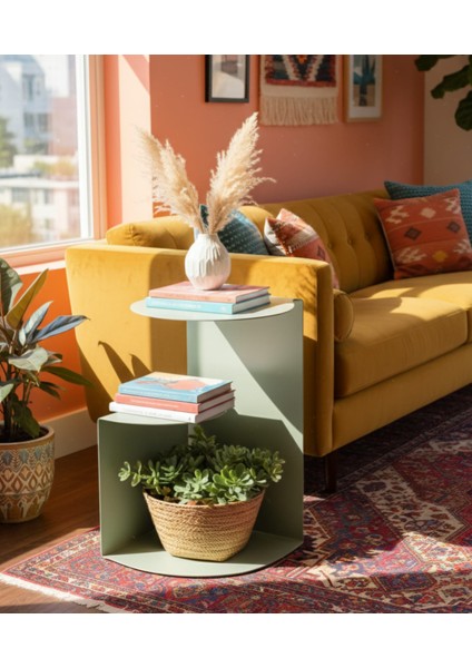 Pastel Minimalist Metal Yan Sehpa | Modern Dekoratif Salon & Ofis Dekorasyonu fiyatları