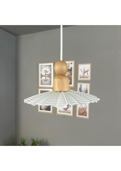 Moriva Beyaz Metal Avize Kalın Ahşap Boncuk Başlık Tekli Rustik Cafe Modern Sarkıt Aydınlatma