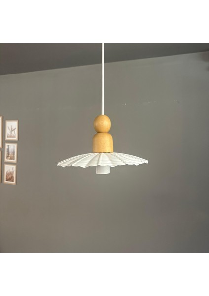 Moriva Beyaz Metal Avize Kalın Ahşap Boncuk Başlık Tekli Rustik Cafe Modern Sarkıt Aydınlatma fiyatları