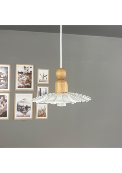 Moriva Beyaz Metal Avize Kalın Ahşap Boncuk Başlık Tekli Rustik Cafe Modern Sarkıt Aydınlatma indirimleri