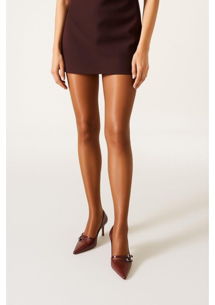 Kadın 20 Den Ince Opak Külotlu Çorap Kestane