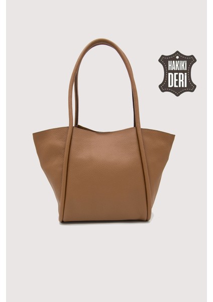 Hakiki Deri Kadın Organizerlı Omuz Çantası Taba SMR9205