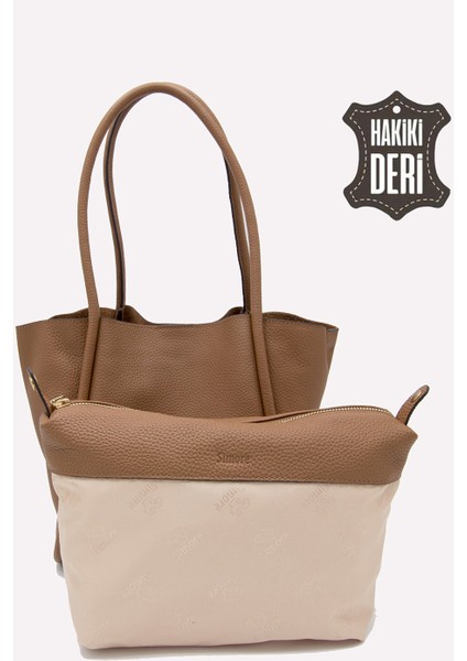 Hakiki Deri Kadın Organizerlı Omuz Çantası Taba SMR9205
