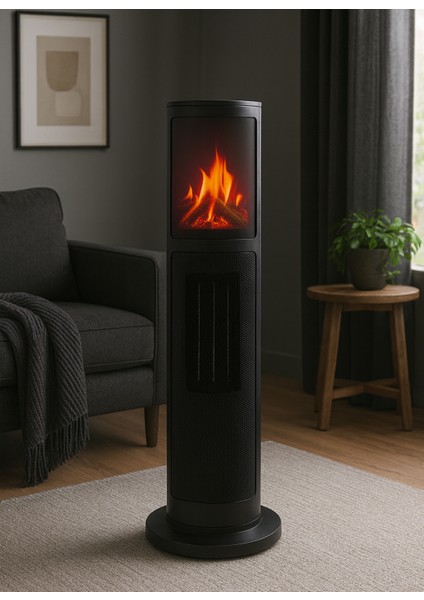 German 2075 L Black Oben Seri OLED Şömineli Ekran Dijital Kule Tipi Seramik Fanlı Isıtıcı fiyatları