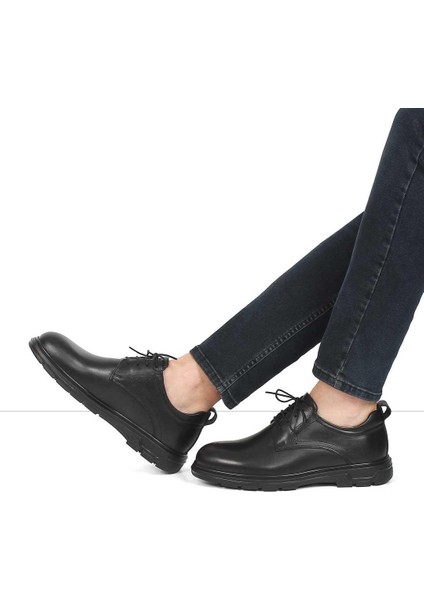 Erkek Siyah Bağcıklı Kalın Tabanlı Deri Ayakkabı fiyatları