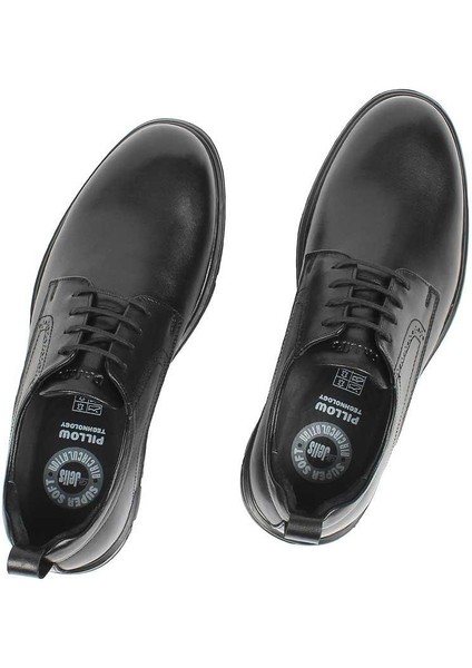 Erkek Siyah Bağcıklı Kalın Tabanlı Deri Ayakkabı