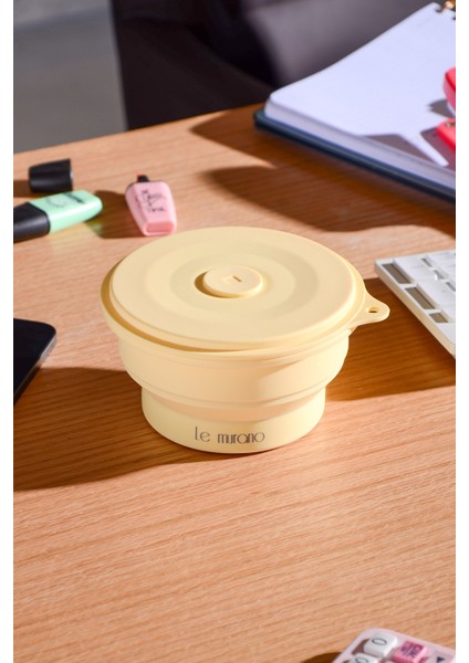 Mori Hava Sızdırmaz Yuvarlak Katlanabilir Silikon Saklama Kabı 400 ml | Sarı