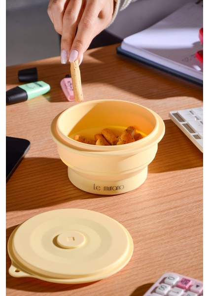 Mori Hava Sızdırmaz Yuvarlak Katlanabilir Silikon Saklama Kabı 400 ml | Sarı fiyatları