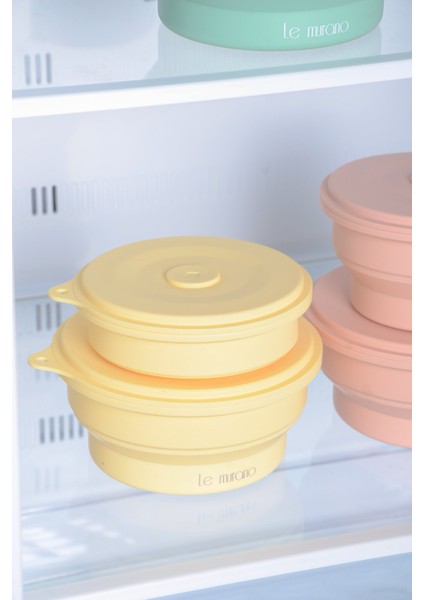 Mori Hava Sızdırmaz Yuvarlak Katlanabilir Silikon Saklama Kabı 400 ml | Sarı modelleri