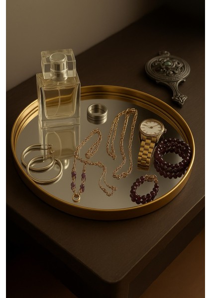 Aynalı Kozmetik Takı Düzenleyici Organizer & Servis Sunum Tepsisi