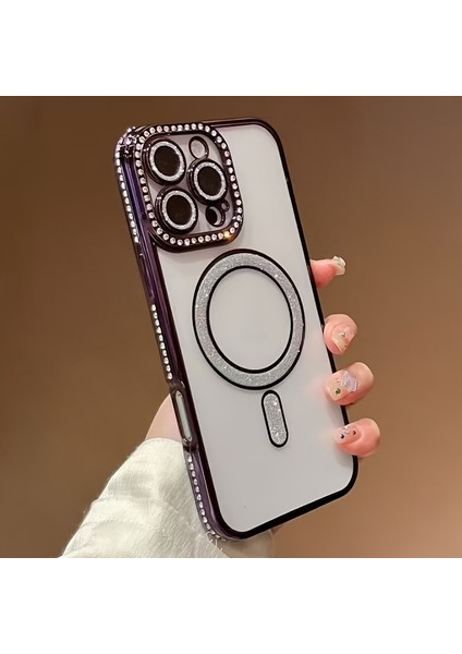 Iphone 14 Promax Uyumlu Şeffaf Taşlı Magsafe Özellikli Kılıf