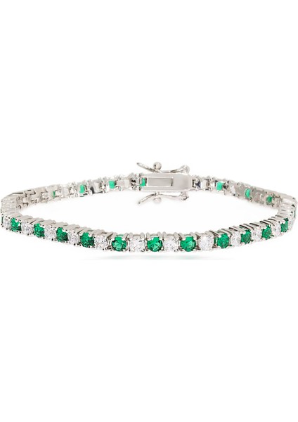 Kadın Yeşil ve Beyaz Taş Detay Su Yolu Model Çelik Bileklik