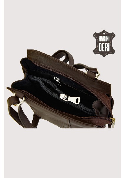 Hakiki Deri Kadın Deri Omuz Çantası Kahverengi SMR562