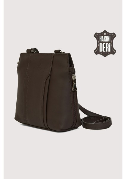 Hakiki Deri Kadın Deri Omuz Çantası Kahverengi SMR562