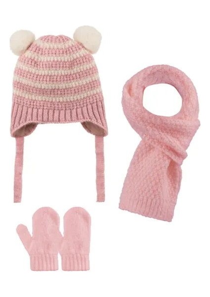 2515001 Kız Bebek 0-18 Ay Atkı-Bere-Eldiven 3'lü Set