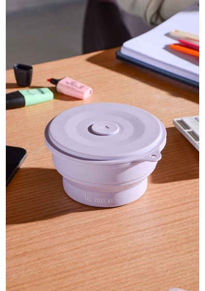 Mori Hava Sızdırmaz Yuvarlak Katlanabilir Silikon Saklama Kabı 400 ml | Mor