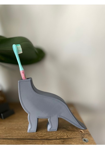Dinozor Diş Fırçası Tutucu (3d Baskı) Gri
