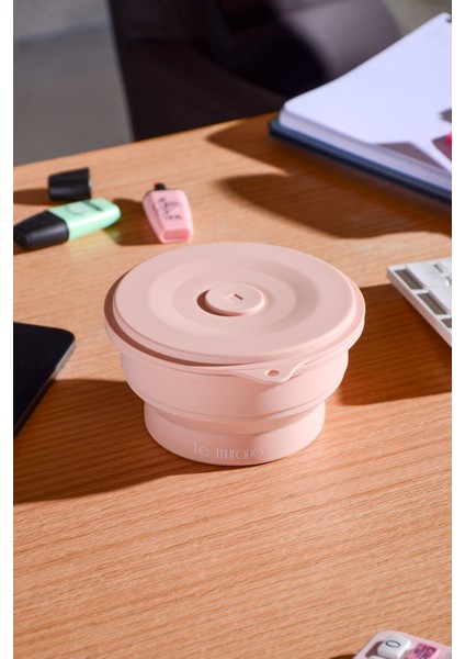 Mori Hava Sızdırmaz Yuvarlak Katlanabilir Silikon Saklama Kabı 400 ml | Pembe