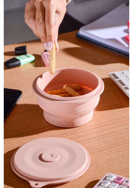 Mori Hava Sızdırmaz Yuvarlak Katlanabilir Silikon Saklama Kabı 400 ml | Pembe fiyatları