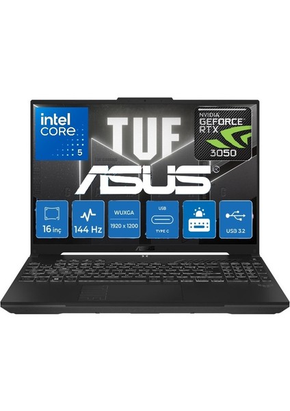 Tuf Gaming F16 FX607VJ Intel Core 5 210H 32GB 512GB SSD RTX3050 Windows 11 Pro 16" Wuxga Taşınabilir Bilgisayar Snertech Çanta fiyatları