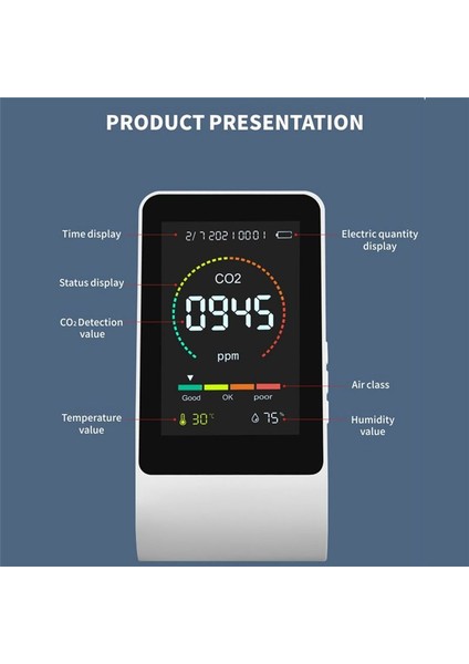 3 In1 Co2 Metre Akıllı Hava Si Dedektörü Dijital Sıcaklık Nem Sensörü Test Cihazı Hava Si Monitörü (Beyaz) (Yurt Dışından) modelleri