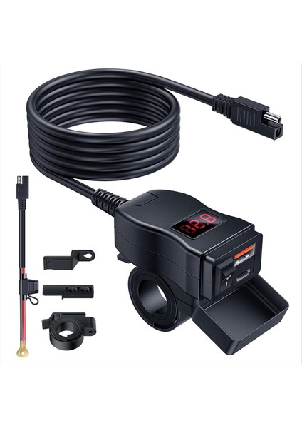 Motosiklet USB Şarj Cihazı Çift USB Tip C Pd &amp Hızlı Şarj 3 0 Voltmetre ve Açık/kapalı Anahtarı ile Motosiklet Telefon Şarj Cihazı (Yurt Dışından)