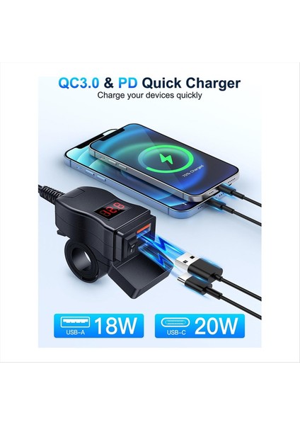 Motosiklet USB Şarj Cihazı Çift USB Tip C Pd &amp Hızlı Şarj 3 0 Voltmetre ve Açık/kapalı Anahtarı ile Motosiklet Telefon Şarj Cihazı (Yurt Dışından) fiyatları