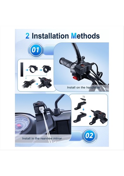 Motosiklet USB Şarj Cihazı Çift USB Tip C Pd &amp Hızlı Şarj 3 0 Voltmetre ve Açık/kapalı Anahtarı ile Motosiklet Telefon Şarj Cihazı (Yurt Dışından) modelleri