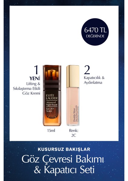 Göz Çevresi Bakımı & Kapatıcı Seti - Eye Lift+Sculpt Göz Kremi + Double Wear Kapatıcı Renk: 1C